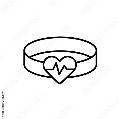 A vector icon of a smart wristband with heart activity, representing wearable ECG monitoring, created in line style with editable stroke