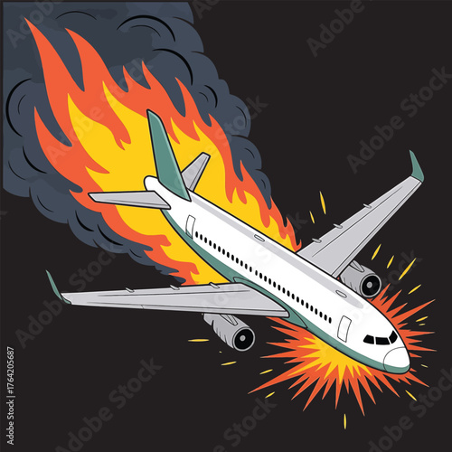 Airplane engulfed in flames and smoke in a dramatic explosion aircraft fire