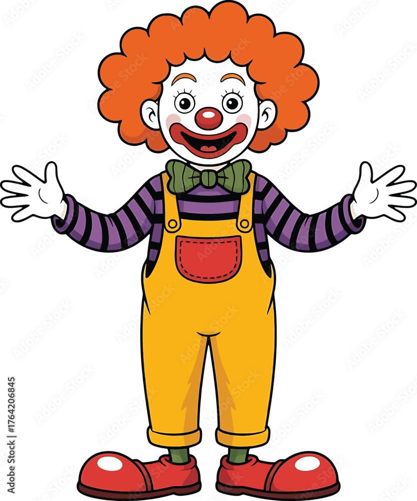 Fototapeta premium Smiling Cartoon Clown Character in Colorful Outfit