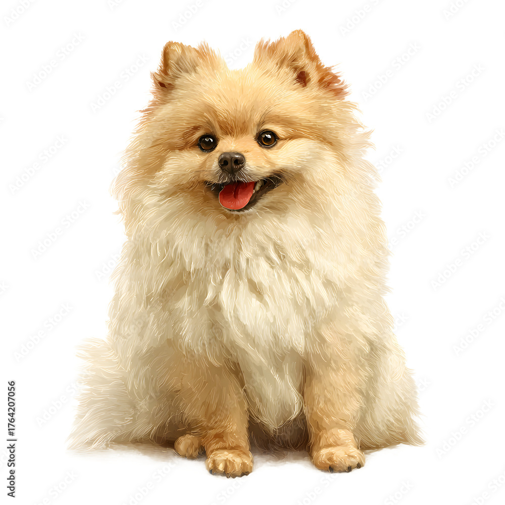 Obraz premium Joyful lightcolored pomeranian dog with a fluffy coat, isolated on transparent background