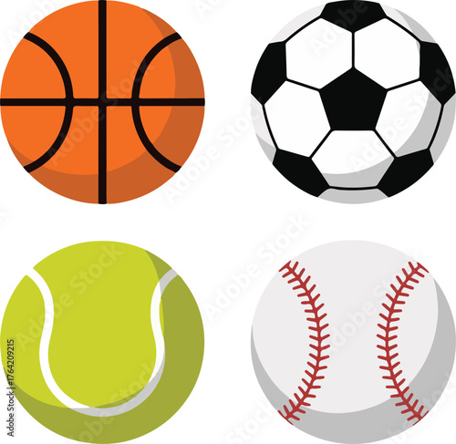 Set of various sports balls and equipment icons