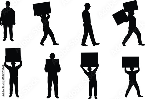 People holding blank protest signs, demonstration silhouettes, activism, awareness campaign, social movement, communication, equality, message board, protest illustration concept.