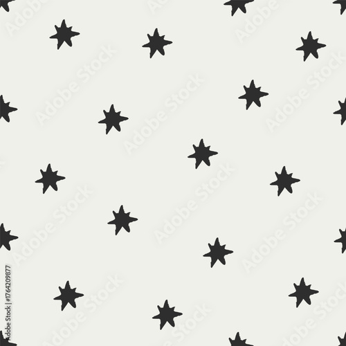 Star pattern, endless seamless background. Black and white starry texture des...