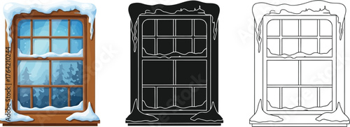 Window with snow in color, silhouette, and outline style