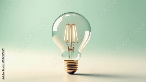 Clear incandescent bulb on a gradient background of mint green and soft purple