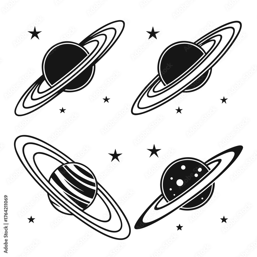 Fototapeta premium Vector art of set of saturn planet with ring space concept