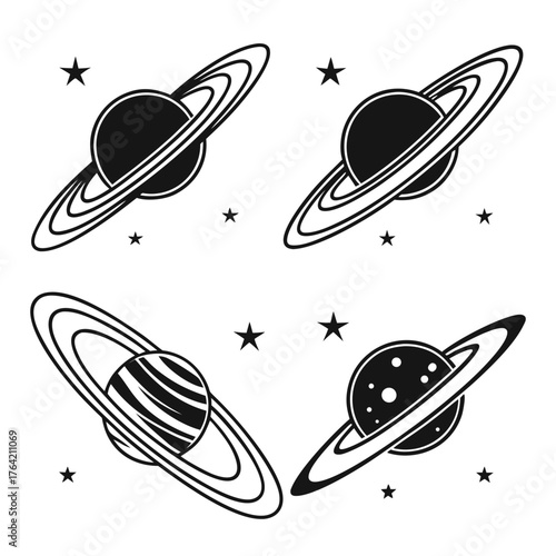 Vector art of set of saturn planet with ring space concept