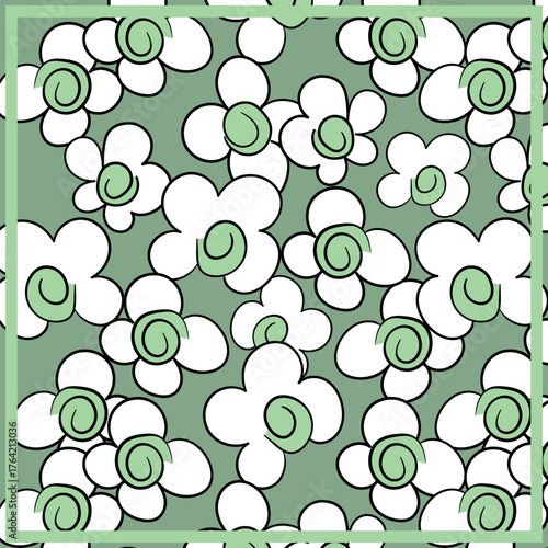 Print for kerchief, bandana, scarf, handkerchief, shawl, neck scarf. Squared pattern with ornament for fabric, textile, silk products. Paisley vector with abstract flowers. Floral folk tracery.