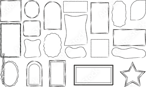 Collection of hand drawn black frames and borders