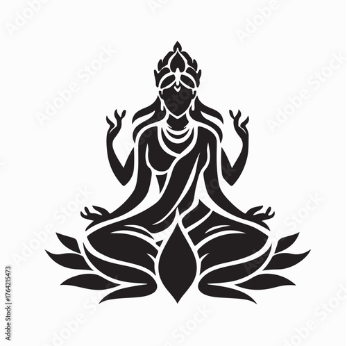 Divine Durga Lotus Meditation Vector Logo isolated on white background