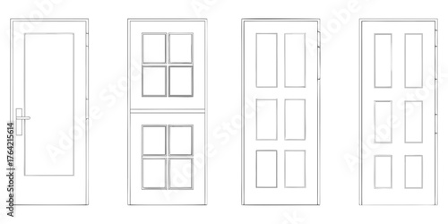 Collection of architectural door designs showing different styles and panel configurations