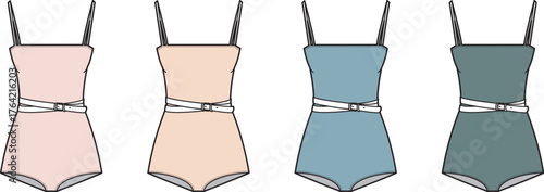 Retro One-Piece Swimsuits in Various Pastel Colors Fashion Illustration