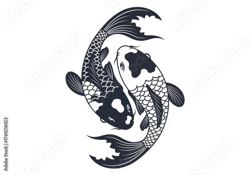 Two koi fish intertwine in a yin and yang symbol