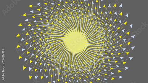 Photos Abstract yellow sunburst with swirling arrows on grey background