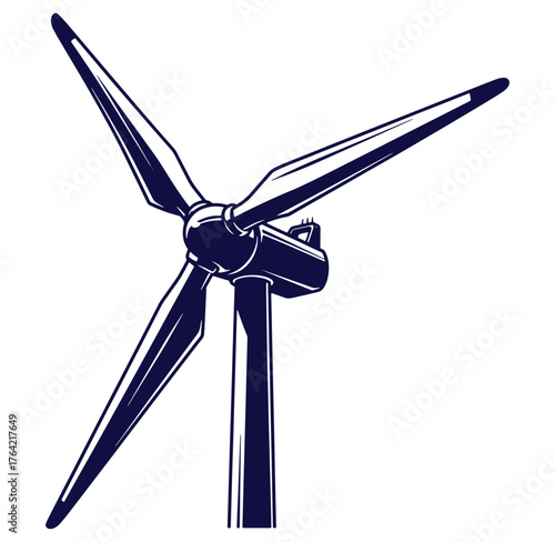 A detailed vector illustration of a modern wind turbine generating renewable energy
