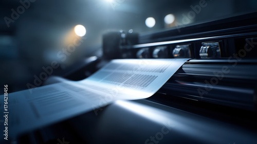 Industrial printer producing sheets in high-tech manufacturing facility