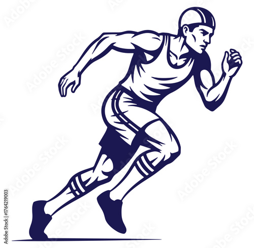 Dynamic illustration of a sprinter in full stride executing a powerful running pose