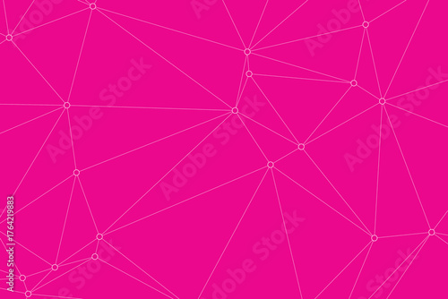 A modern polygonal vector illustration with white network nodes across a pink surface, conveying futuristic tech design, innovation, and an elegant sense of digital abstraction.
