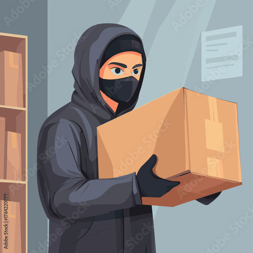 Postal parcel theft vector illustration