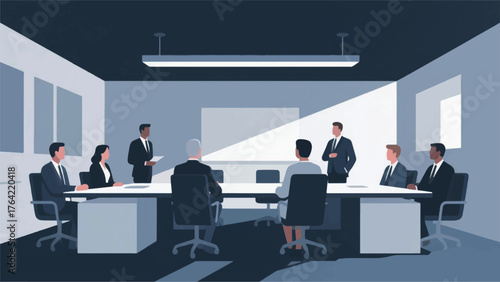 People Gathering Work Meeting In Room Illustrator Artwork Banner Background Design Template 