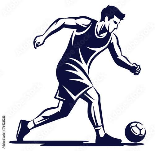 Soccer player kicking football ball in dynamic action illustration isolated on white background