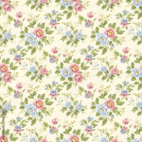 Romantic floral classic seamless pattern with hand painted rose blooms. lovely vintage wallpaper and textile design