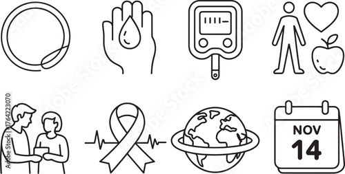 Diabetes Awareness Day Icons Set Medical Health Care Prevention World Diabetes Day Icons