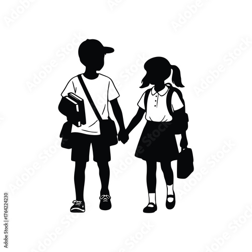 vector of male and female schoolchildren with a white background