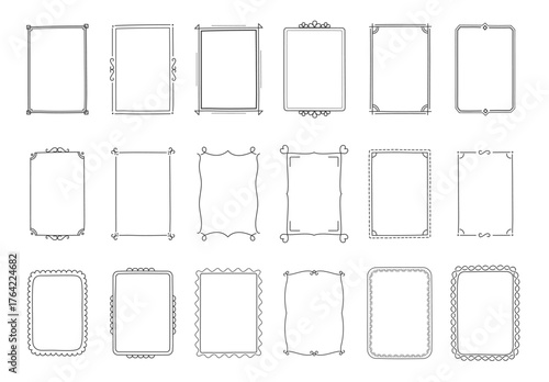 Collection of different decorative frame borders in black line art style