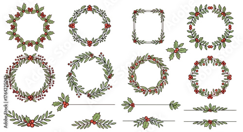 Festive Holly and Berry Wreath Collection for Holiday Decorations