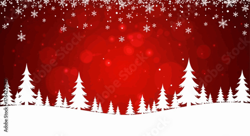 Christmas background with white trees and snow on a red background for Christmas or winter designs