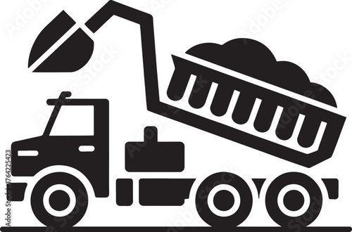Construction truck lifting soil for heavy duty transport and excavation vector illustration line art royalty free stock photos premium quality