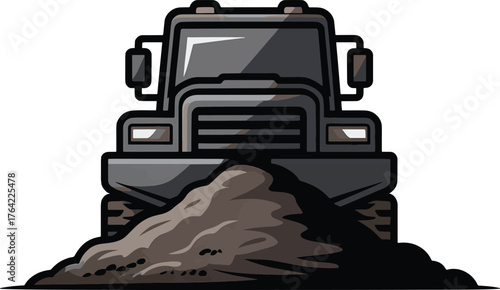 Heavy duty truck loading large pile of soil construction site scene illustration art royalty free premium quality
