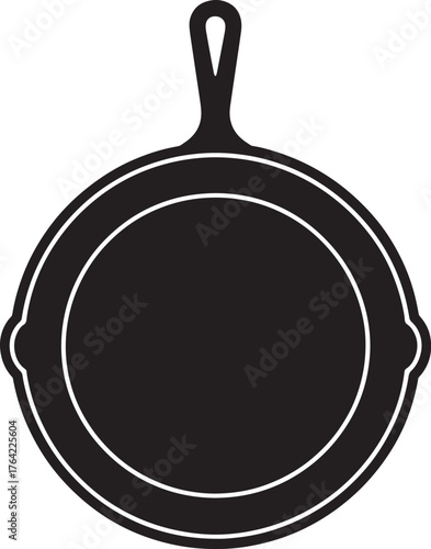 skillet cooking utensil Classic heavy cast iron top view silhouette art royalty free premium quality