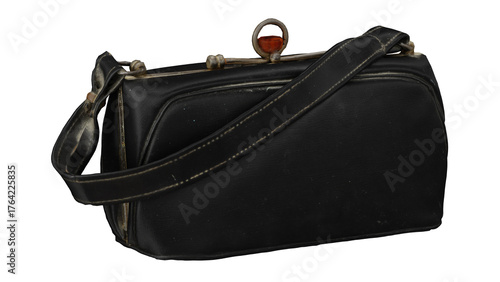 Vintage black handbag with a unique clasp design