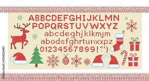Festive Alphabet and Christmas Icons Cross-Stitch Pattern for Holiday Projects
