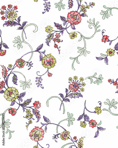 
vector illustration of seamless floral branches with tropical leaves. set of hand painted botanical flowers, small cute flower and leaves. floral pattern. vintage watercolor flower arrangements.