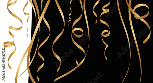 Golden Ribbons on Black and White Background Festive Decoration