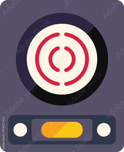 Modern induction cooker showing heating symbol icon, flat vector illustration isolated on white background