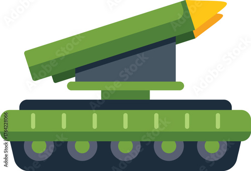 Powerful military tank equipped with a rocket launcher, prepared for combat and targeting enemy forces