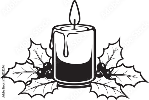 Vector illustration of a burning candle with a glowing yellow flame, perfect for holiday or celebration decoration