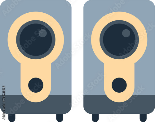 Pair of studio monitor speakers standing on white background, professional audio equipment for sound recording studio