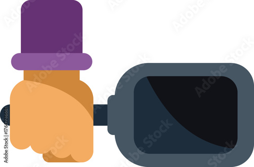 Cameraman holding a professional video camera in flat design style