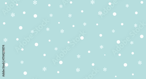 Winter Snowfall Light Blue Background with White Snowflakes and Circles, Festive Seasonal Pattern