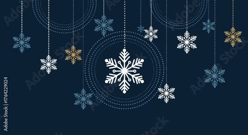 Festive Snowflake Ornaments on Blue Background Illustration