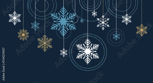 Winter Wonderland A Festive Array of Snowflakes and Circles on a Dark Blue Backdrop, Bringing Seasonal Cheer