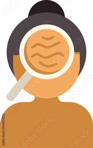 Dermatologist is using a magnifying glass to examine a patient's skin for wrinkles