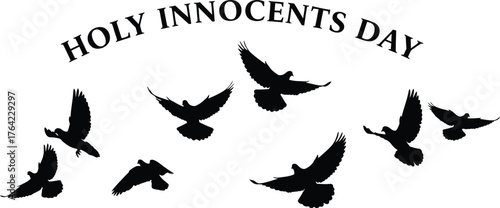 Holy innocents day silhouette of flying birds isolated on white background