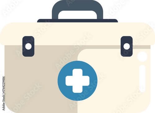 Closed first aid kit with a blue cross symbol, representing emergency medical supplies
