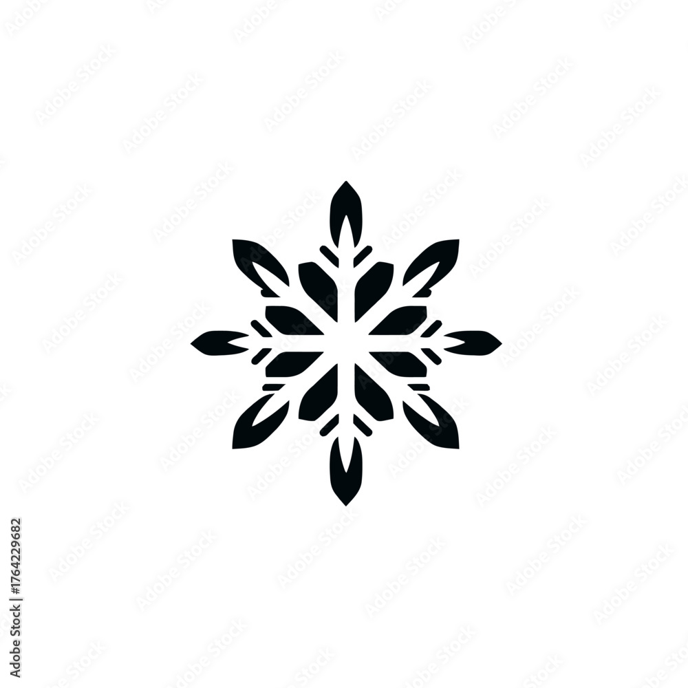 Obraz premium A symmetrical black and white snowflake design, isolated on white background.